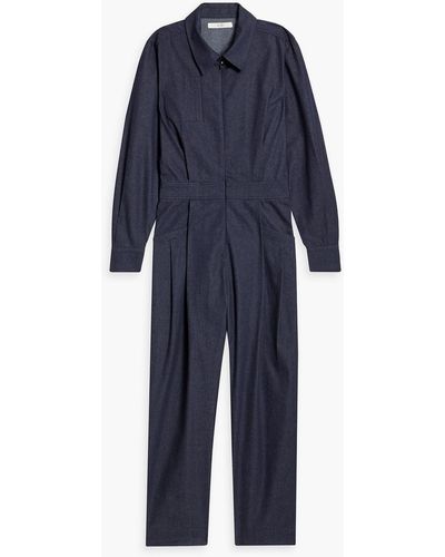 Co. Cropped Pleated Tton-chambray Jumpsuit - Blue