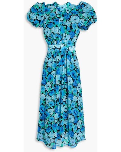 ROTATE BIRGER CHRISTENSEN Shirred Floral-print Chiffon Midi Dress - Blue