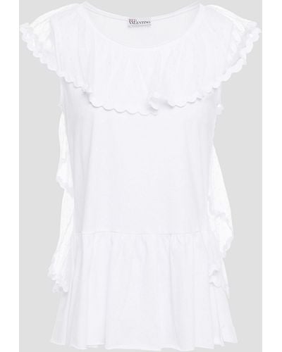 RED Valentino Point D'esprit-trimmed Ruffled Cotton-jersey Top - White