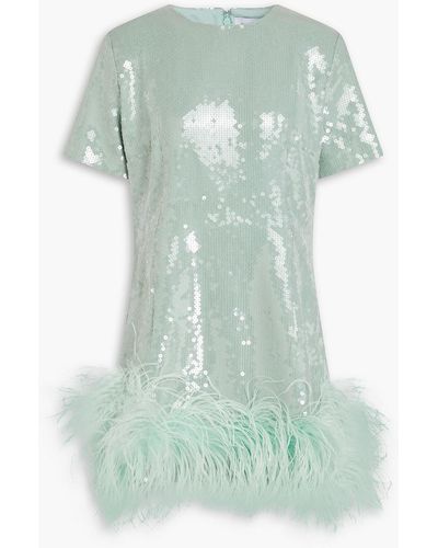 16Arlington Feather-embellished Sequined Mesh Mini Dress - Green