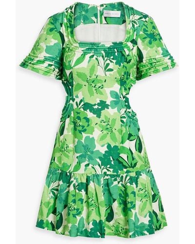 Rebecca Vallance Marguerita Cutout Floral-print Linen-blend Mini Dress - Green