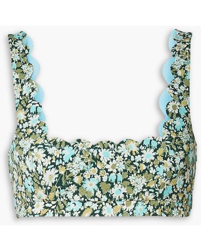 Marysia Swim Palm Springs Scalloped Floral-print Stretch-seersucker Bikini Top - Green