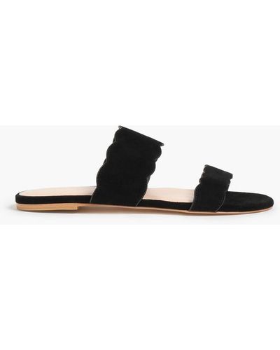 Stuart Weitzman Santorini Scalloped Suede Sandals - Black