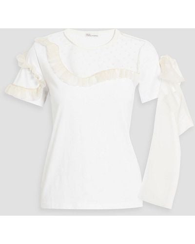 RED Valentino Ruffled Point D'esprit-paneled Cotton-jersey T-shirt - White