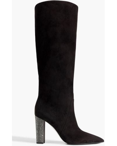 Rene Caovilla Nina Crystal-embellished Suede Knee Boots - Black