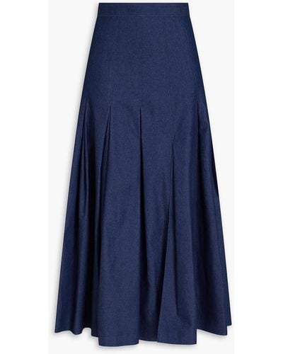 Carolina Herrera Pleated Denim Midi Skirt - Blue