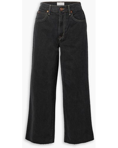 SLVRLAKE Denim Grace Cropped Frayed High-rise Wide-leg Jeans - Black