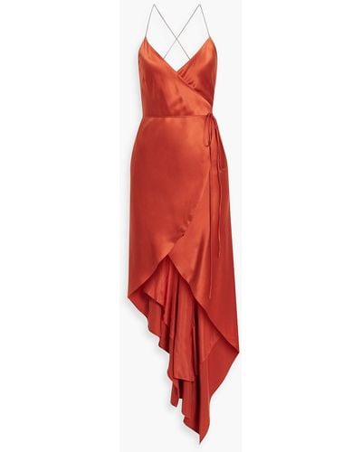 Michelle Mason Asymmetric Silk-satin Wrap Dress - Red