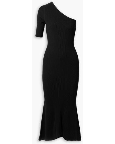 Veronica Beard One-shoulder Ribbed-knit Midi Dress - Black