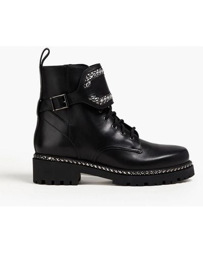 Rene Caovilla Nina Crystal-embellished Leather Combat Boots - Black