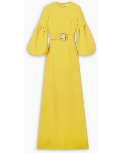 Andrew Gn Belted Crystal-embellished Crepe Gown - Yellow