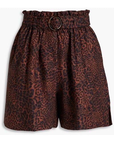 Jets by Jessika Allen Shorts aus leinen mit leopardenprint und gürtel - Braun