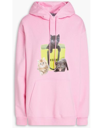 MSGM Printed French Cotton-terry Hoodie - Pink