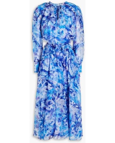 Marchesa Cutout Floral-print Georgette Midi Dress - Blue