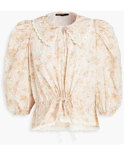Maje Bluse aus baumwolle mit floralem print und häkelbesatz - Natur