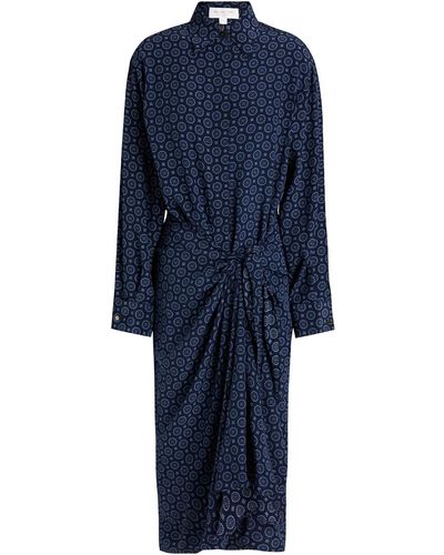 Michael Kors Printed Silk Crepe De Chine Midi Dress - Blue