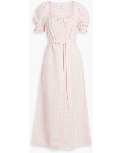 Sleeper Brigitte Gingham Linen-blend Midi Dress - Pink