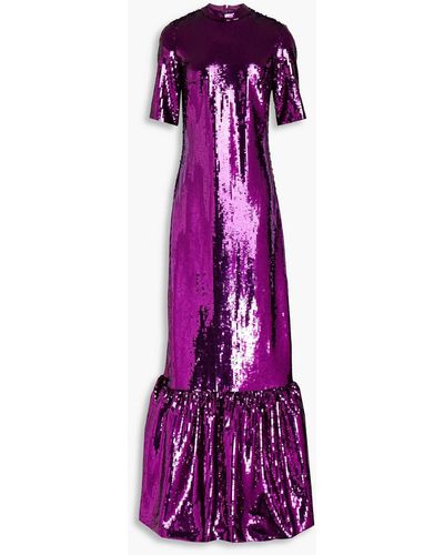 Huishan Zhang Kora Flared Sequined Tulle Maxi Dress - Purple