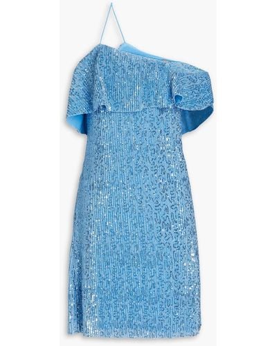 Stine Goya One-shoulder Metallic Sequined Mesh Mini Dress - Blue