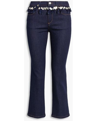 Roberto Cavalli Cropped Sequin-embellished Mid-rise Bootcut Jeans - Blue