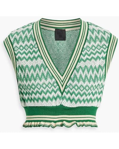 Anna Sui Cropped Jacquard-knit Cotton-blend Vest - Green