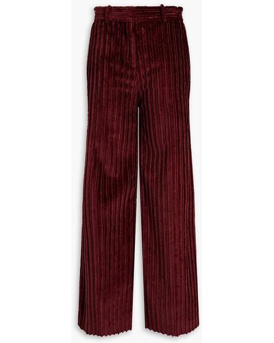 Victoria Beckham Devore Cotton-velvet Flared Pants - Purple