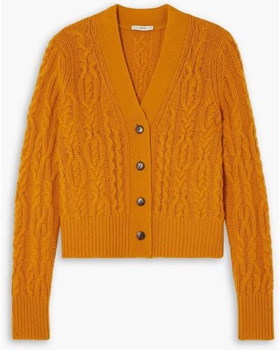 Vince Cable-knit Wool And Cashmere-blend Cardigan - Orange