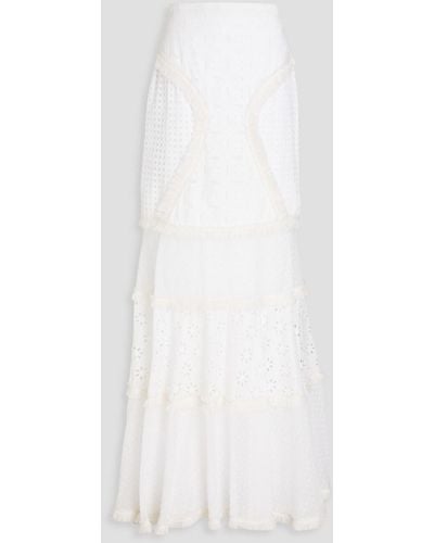 Andrew Gn Swiss Dot-paneled Broderie Anglaise Cotton Maxi Skirt - White