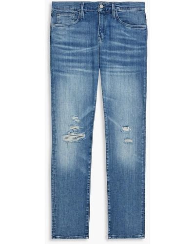 FRAME L'homme Slim-fit Distressed Denim Jeans - Blue