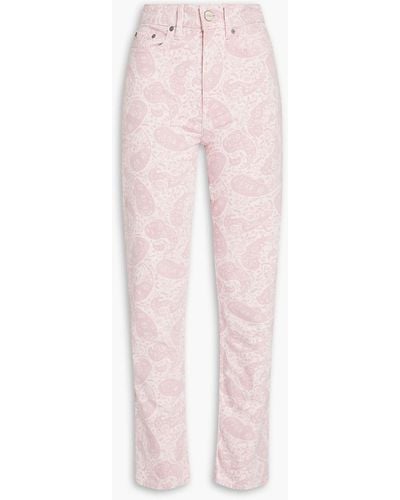 Ganni Paisley-print High-rise Straight-leg Jeans - Pink