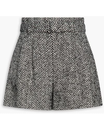 RED Valentino Pleated Belted Tweed Shorts - Gray