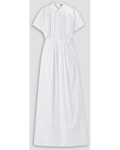 Lela Rose Floral-appliquéd Cotton-blend Poplin Maxi Shirt Dress - White