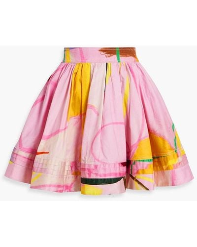 Aje. Cassis Pleated Printed Cotton-poplin Mini Skirt - Pink