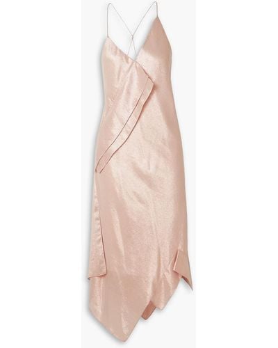 Roland Mouret Jimboy Asymmetric Draped Silk-blend Lamé Midi Dress - Pink