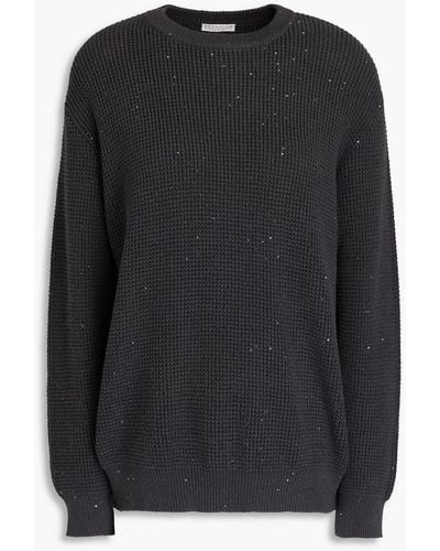 Brunello Cucinelli Sequin-embellished Waffle-knit Cotton-blend Sweater - Black