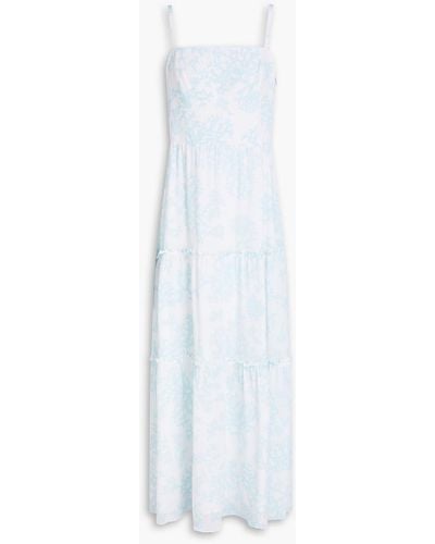 Heidi Klein Marseille Ruffle-trimmed Printed Silk Crepe De Chine Maxi Dress - White