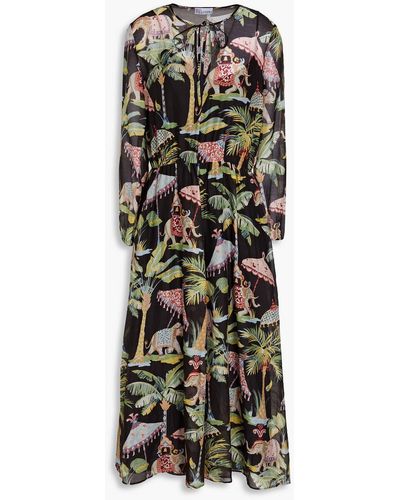 RED Valentino Printed Cotton And Silk-blend Voile Midi Dress - Black