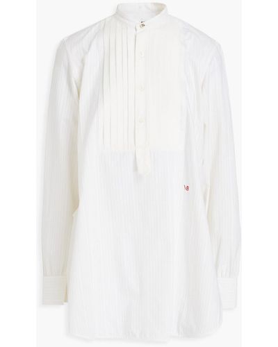 Victoria Beckham Pintucked Striped Cotton-jacquard Tunic - White