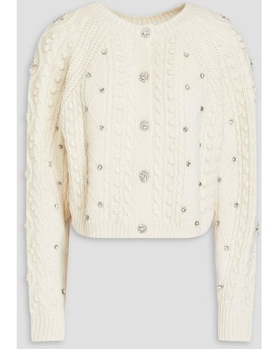 Ba&sh Otello Cropped Embellished Cable-knit Wool Cardigan - Natural
