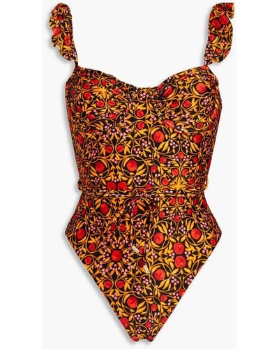 Rebecca Vallance Martine Ruffled Printed Swimsuit - Black