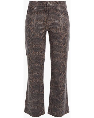 J Brand Waxed Snake-print Mid-rise Kick-flare Jeans - Brown