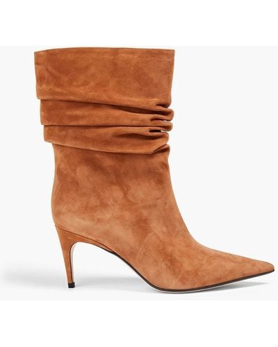 Sergio Rossi Gathered Suede Ankle Boots - Brown