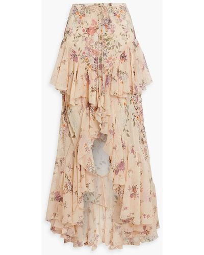 Camilla Embellished Ruffled Floral-print Silk-georgette Maxi Skirt - Natural