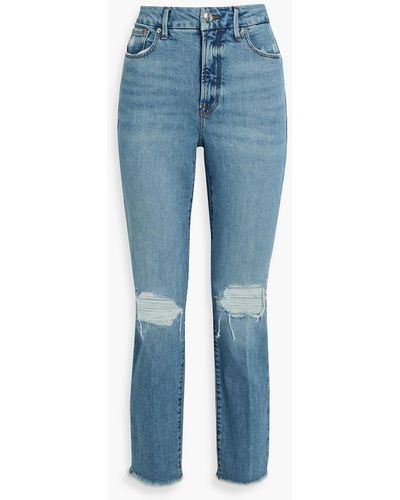 GOOD AMERICAN Good Classic Distressed High-rise Slim-leg Jeans - Blue