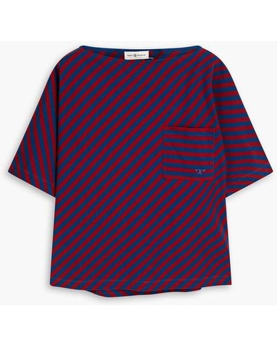 Tory Burch Logo-embroidered Striped Cotton-jersey T-shirt - Purple