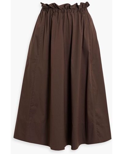 Iris & Ink Livia Ruffled Cotton-blend Poplin Midi Skirt - Brown