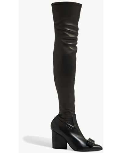 Ferragamo Verity Bow-embellished Leather Over-the-knee Boots - Black