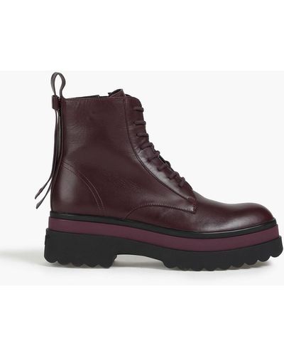 Red(V) Bow-detailed Leather Combat Boots - Brown