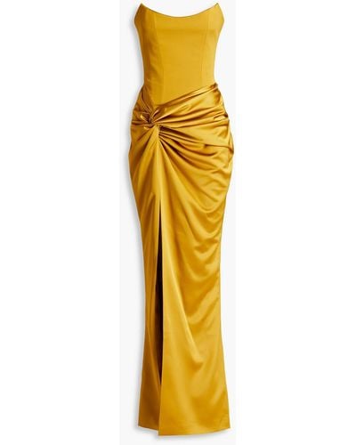Rasario Strapless Draped Duchesse-satin Gown - Yellow