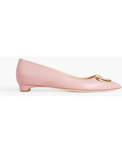 Rupert Sanderson Bedfa Buckle-embellished Leather Point-toe Flats - Pink